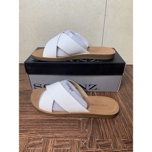 Solanz Sandal Flats White Crisscross Strappy Open Toe Sz 9.5 M